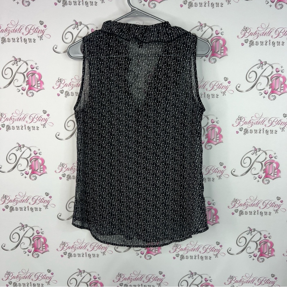 CAbi tank top music 🎵 notes ruffle Black and White Sleeveless Blouse - Picture 2 of 8